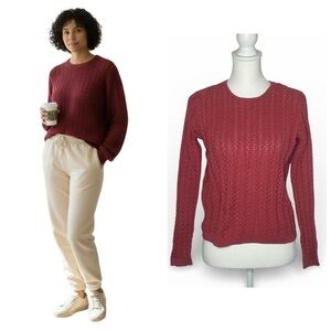 EUC Wainscott Rose Pink Classic cotton cable knit sweater size small cottagecore